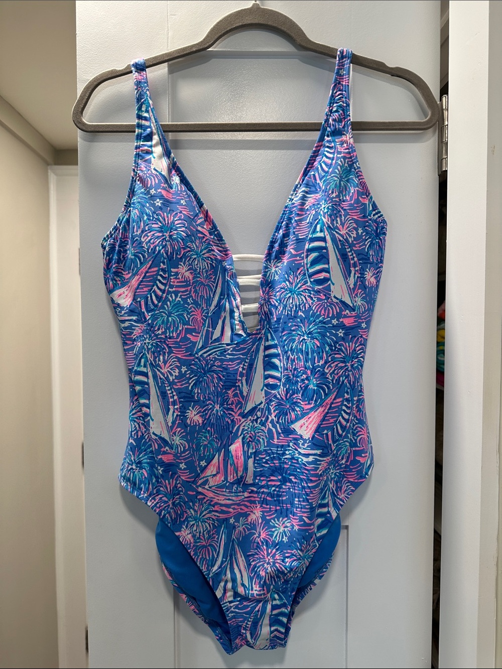 🩵Lilly Pulitzer Jaspen One Piece Swimsuit- Boca Blue Its A Sailabration, Sz: 10🩵